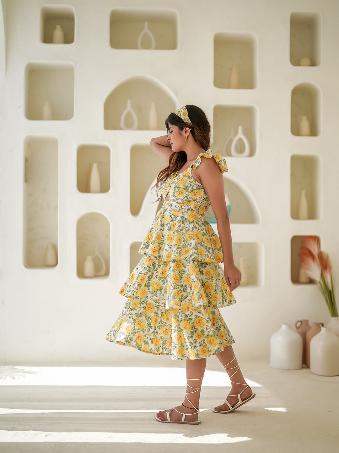 Azalia Hand block Printed Tiered Dress
