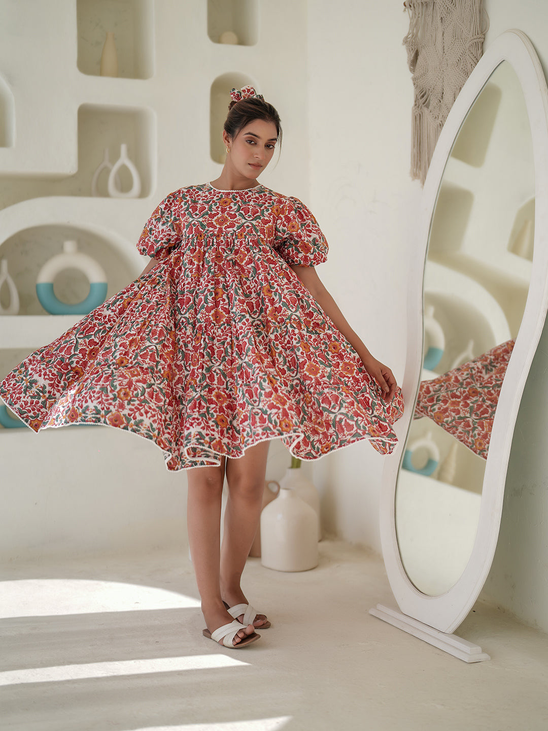 Anemone Hand Block Printed Smocked Dress