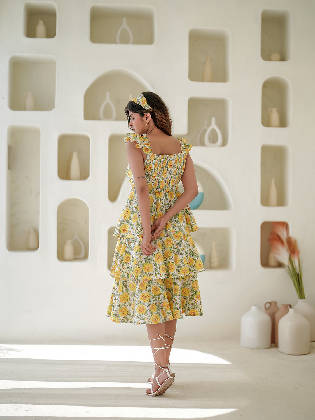 Azalia Hand block Printed Tiered Dress