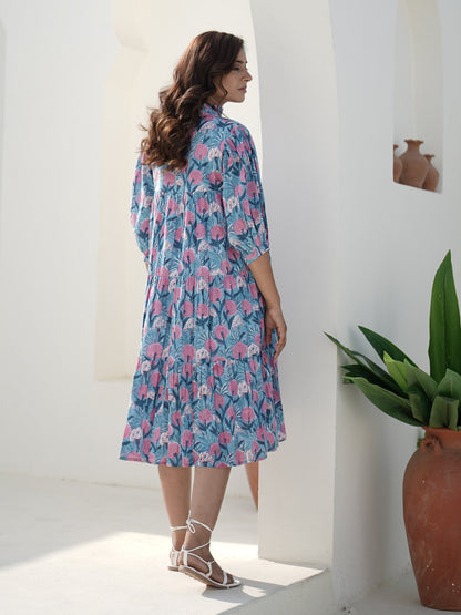 Evelyn Hand Block Printed Midi Dress