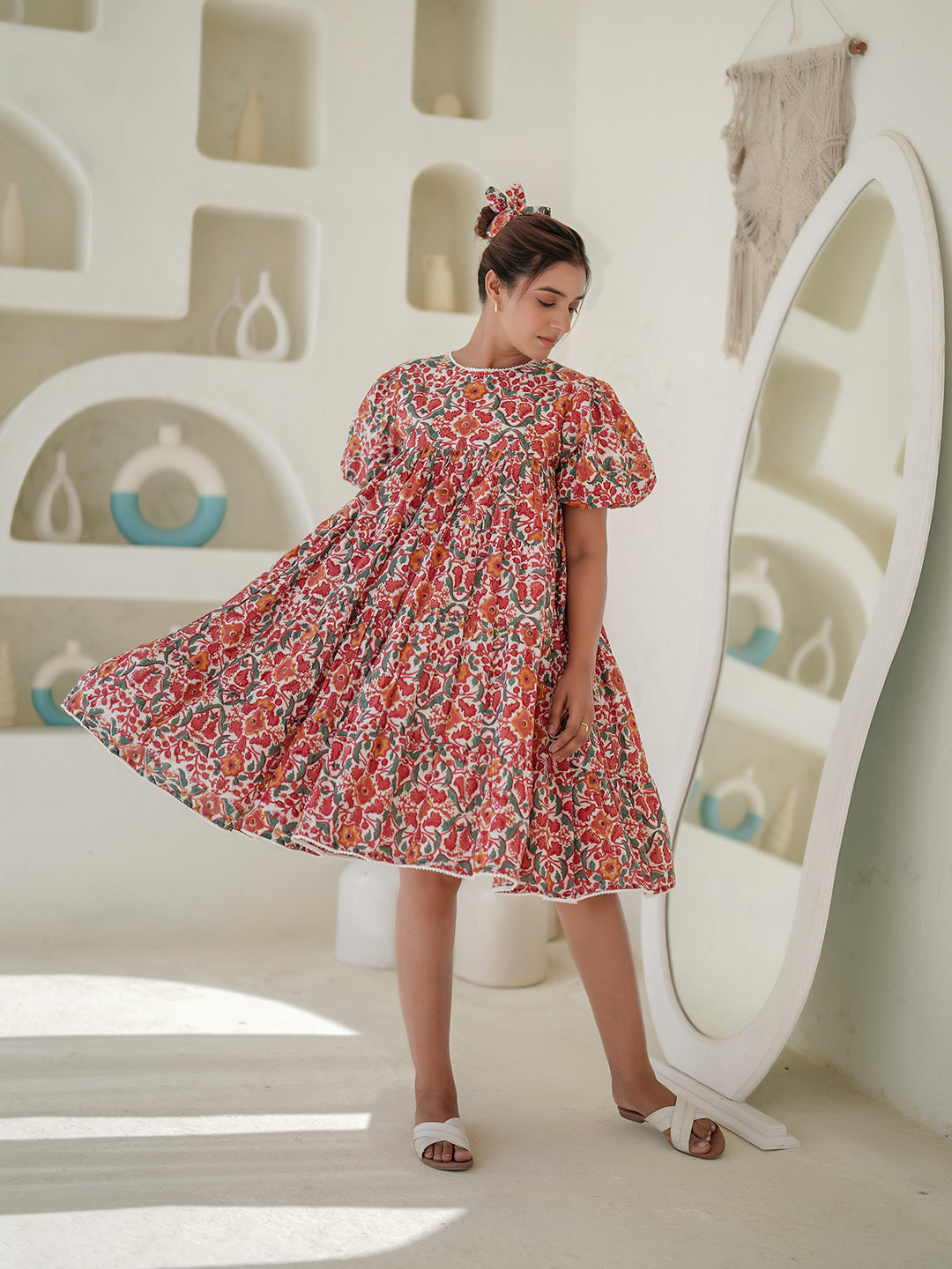 Anemone Hand Block Printed Smocked Dress