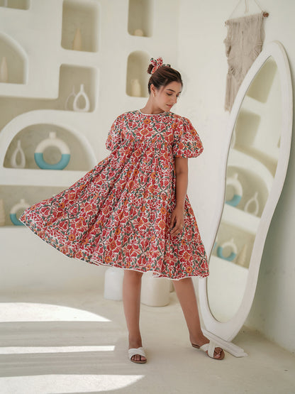 Anemone Hand Block Printed Smocked Dress