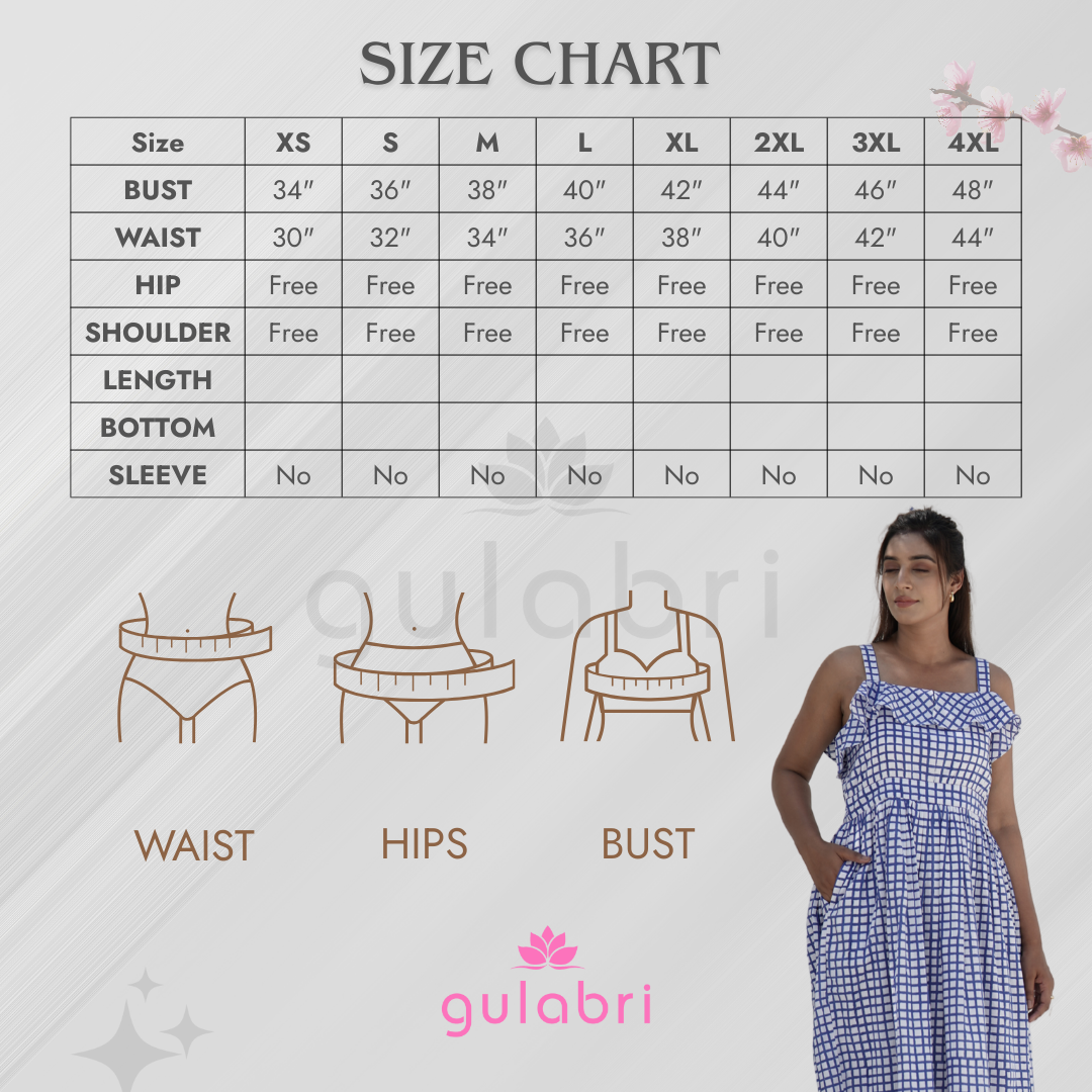 Olivia Hand Block Printed Dress - Size Chart