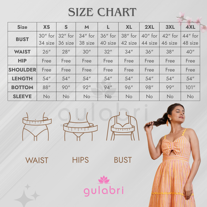 Rebecca Hand Block Printed Sunshine Maxi Dress - Size Chart