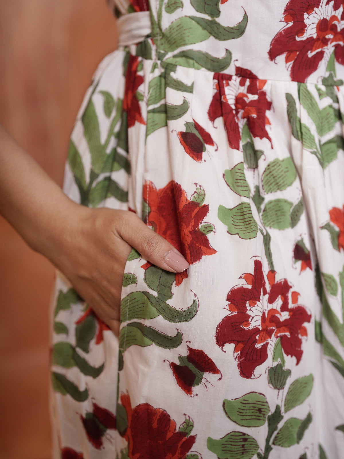 Rietaa Hand block Printed Floral Wrap Dress