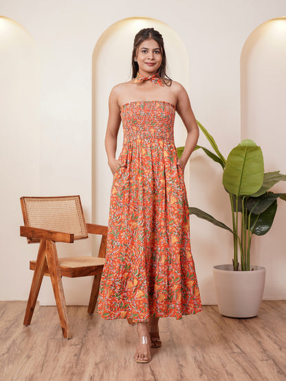 Celenia Hand block Printed Floral Long Dress