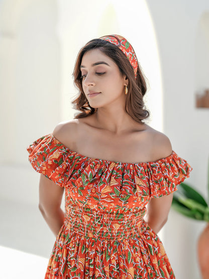 Shimer Hand Block Printed Smocked Dress