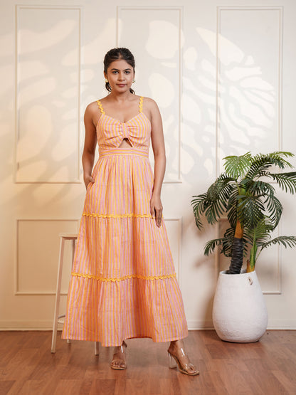 Rebecca Hand Block Printed Sunshine Maxi Dress