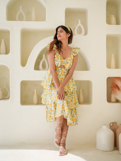 Azalia Hand block Printed Tiered Dress