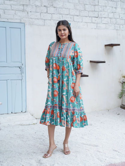Miraya Hand block Printed Garden Stroll Dress
