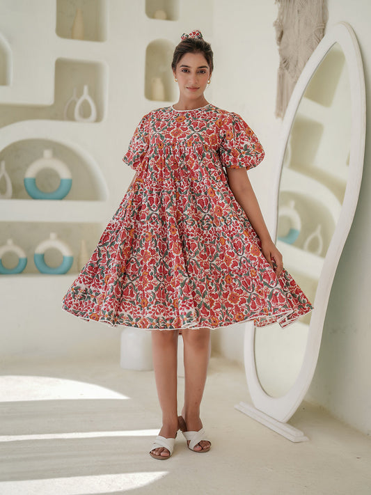 Anemone Hand Block Printed Smocked Dress