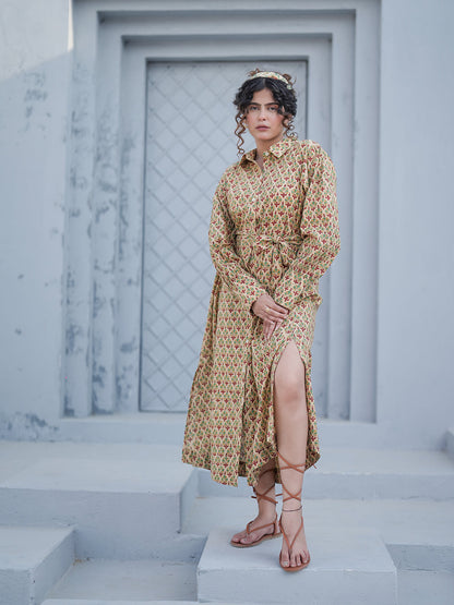 Caterina Hand block Printed Shirt Dress