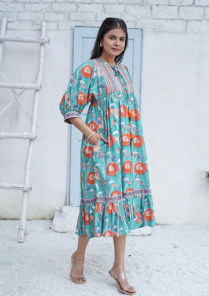 Miraya Hand block Printed Garden Stroll Dress