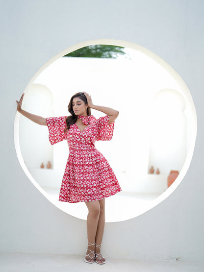 Zinnia Hand Block Printed Bloom Mini Dress
