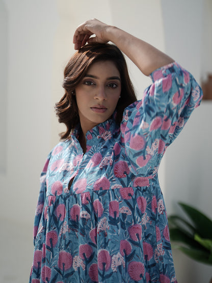Evelyn Hand Block Printed Midi Dress