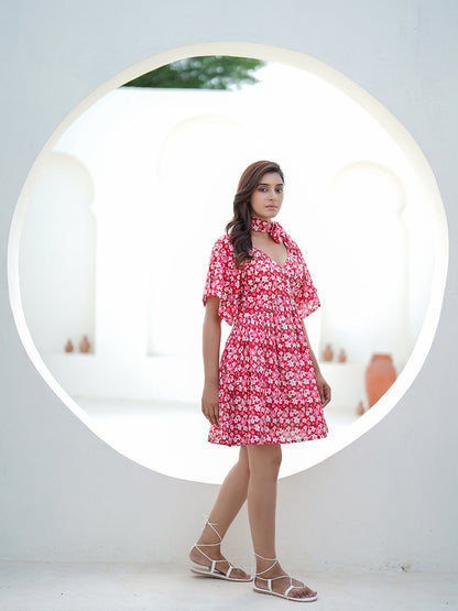 Zinnia Hand Block Printed Bloom Mini Dress